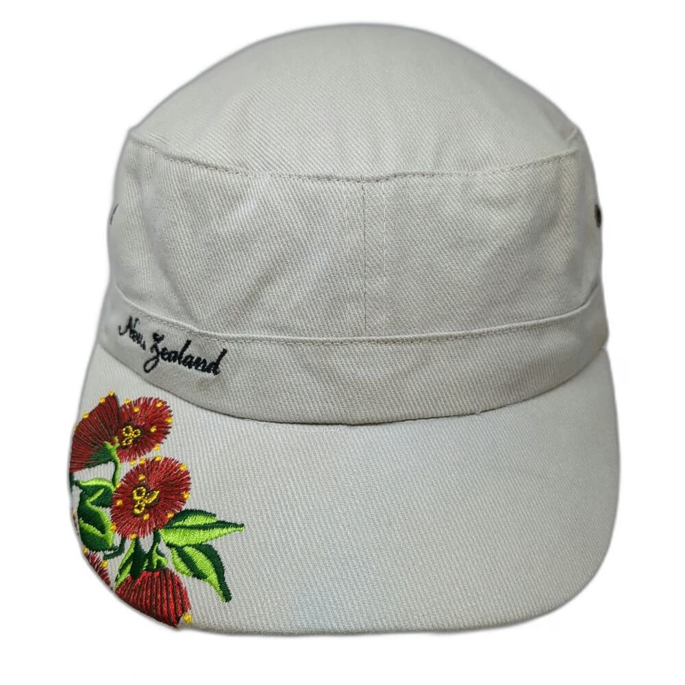 Derek of New Zealand Army Cap Beige One Size Floral Embroidery Strapback Hat